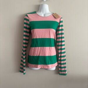 NWT Boden Breton Pink and Green Striped Long Sleeve Top